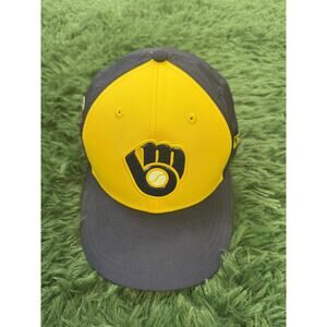 New Era Milwaukee Brewers 59FIFTY Fitted Hat Cap Navy Yellow 7 5/8 MLB 2018 AZ